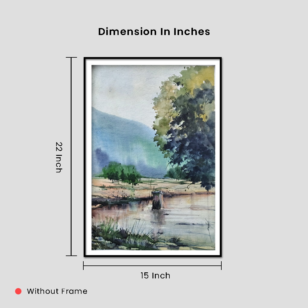 Serene Riverside Landscape Watercolor Painting - Image 5