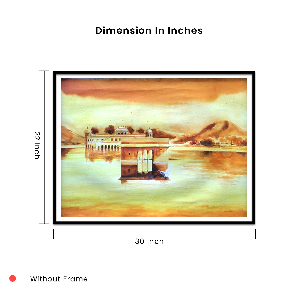 Golden Reflections: Lakeside Palace Watercolour Painting - Image 5