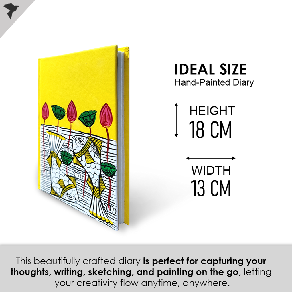 Hand-Painted Pattachitra Art Diary with Handmade Paper | Traditional Folk Fish Design - Image 5