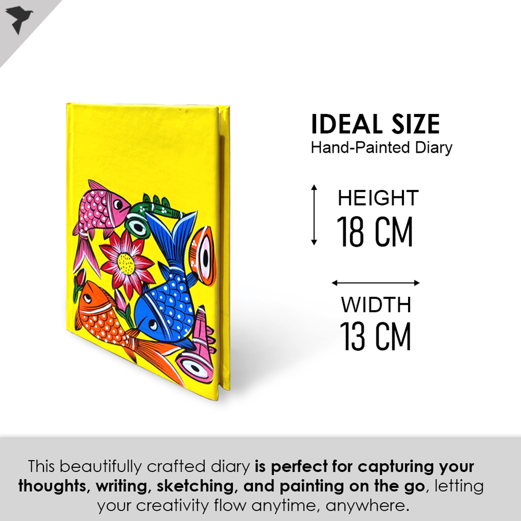 Hand-Painted Pattachitra Art Diary with Handmade Paper | Traditional Folk Fish Design - Image 5