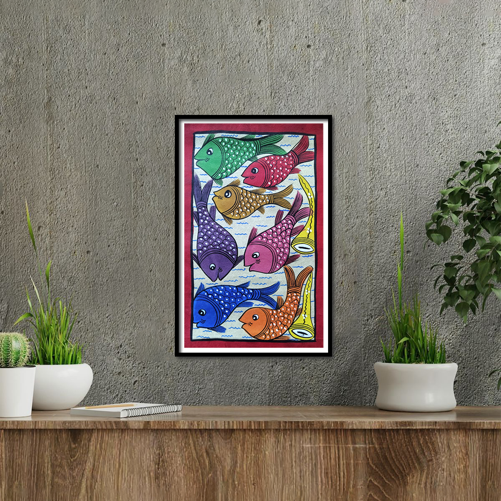 Vibrant Pattachitra Fish Art – Hand-painted Folk Painting