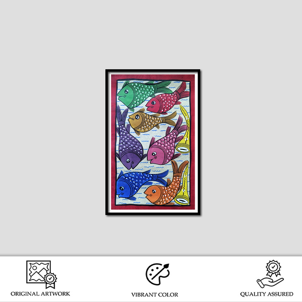 Vibrant Pattachitra Fish Art – Hand-painted Folk Painting - Image 2