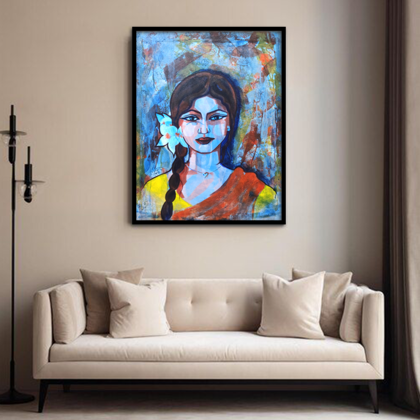 Abstract Woman Portrait – Hand-Painted Modern Canvas Art