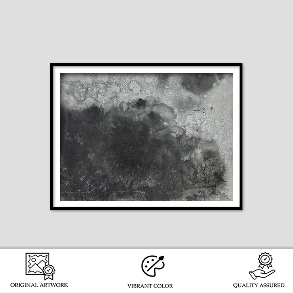 Abstract Black & Grey Textured Landscape – Modern Canvas Painting - Image 2