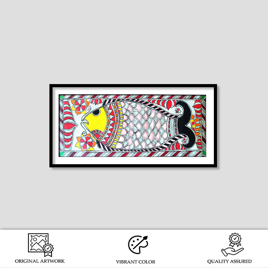 Hand-Painted Madhubani Fish Artwork | Traditional Mithila Folk Art | Symbol of Prosperity & Harmony - Image 2