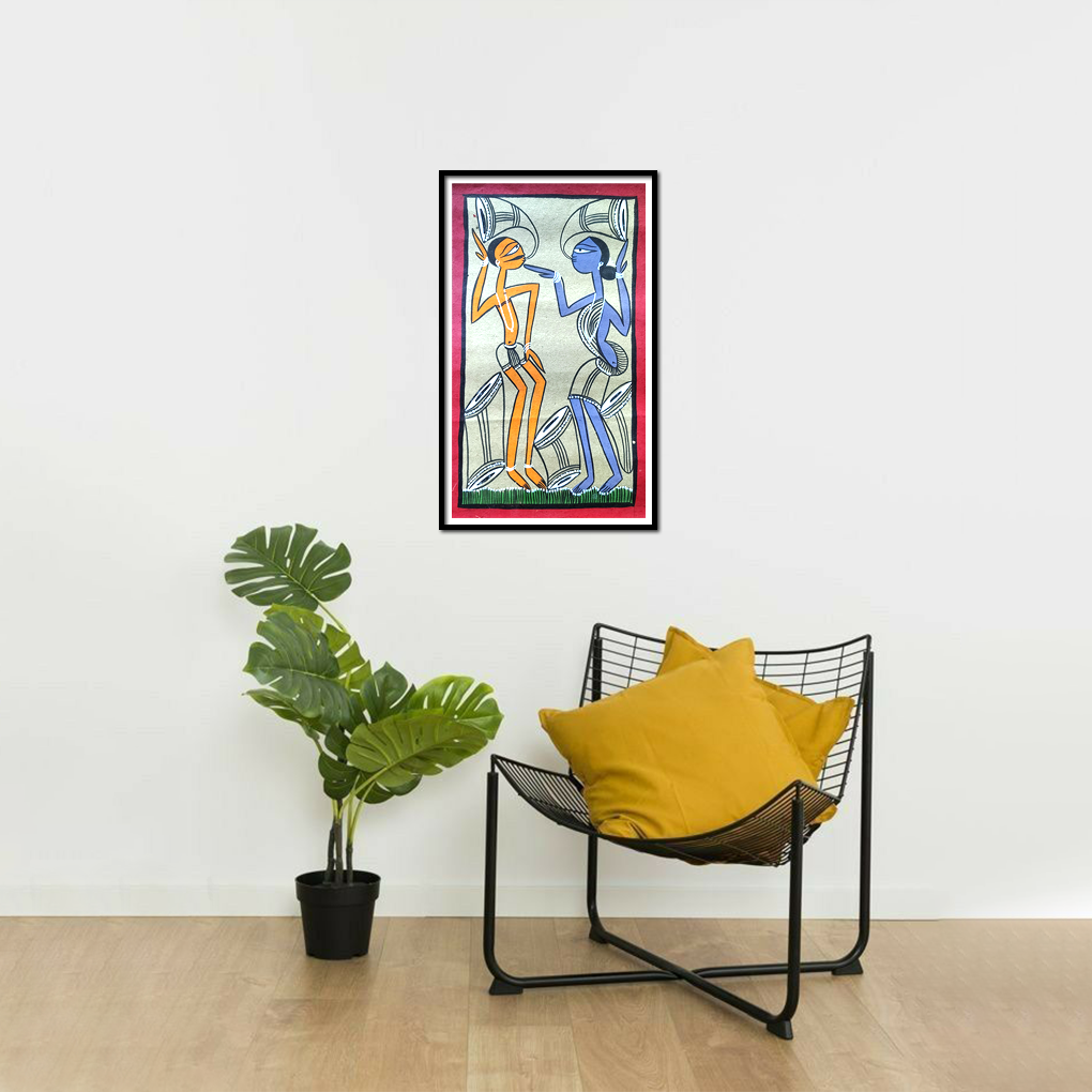 Miniature Tribal Couple Pattachitra Painting | 12 x 7 Inches Handpainted Folk Art