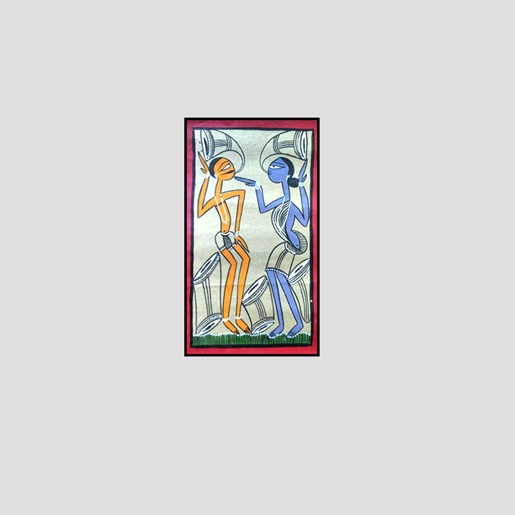 Miniature Tribal Couple Pattachitra Painting | 12 x 7 Inches Handpainted Folk Art - Image 3