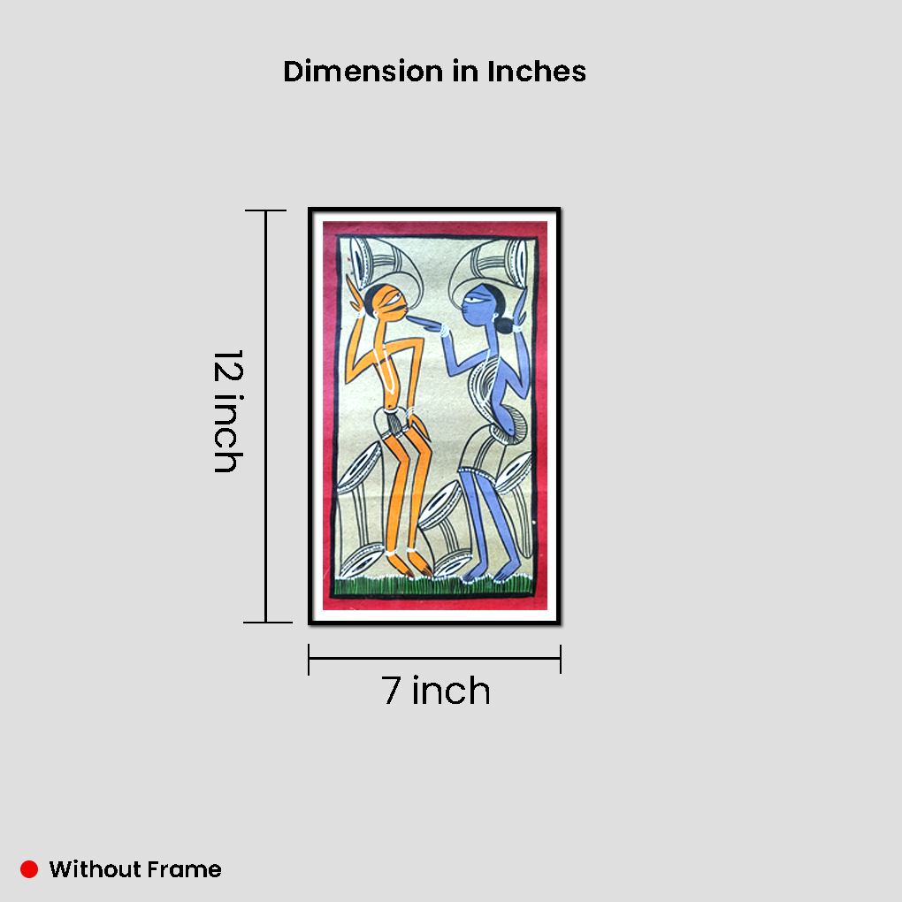 Miniature Tribal Couple Pattachitra Painting | 12 x 7 Inches Handpainted Folk Art - Image 4