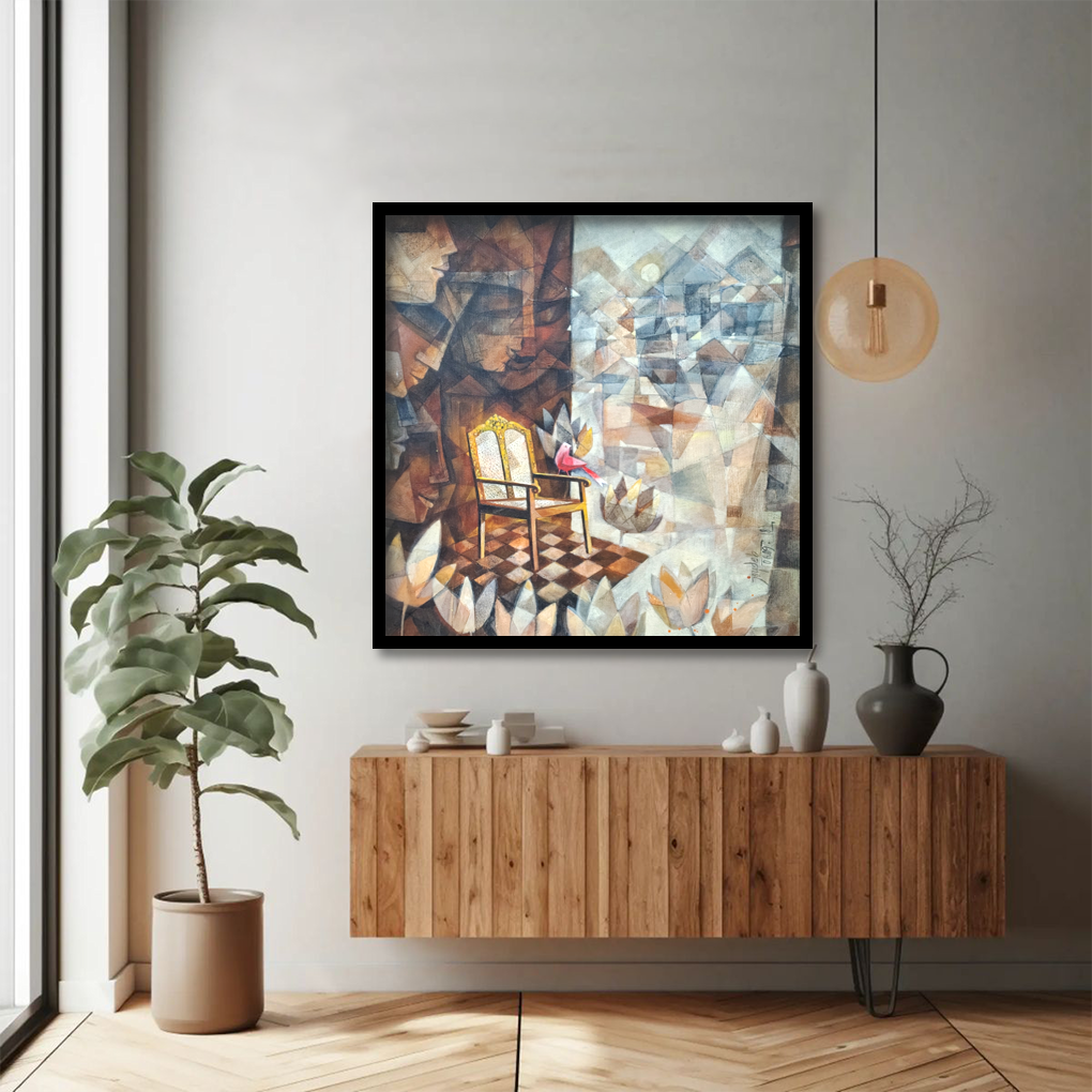 Abstract Chair & Nature Composition – Modern Hand-Painted Canvas Art