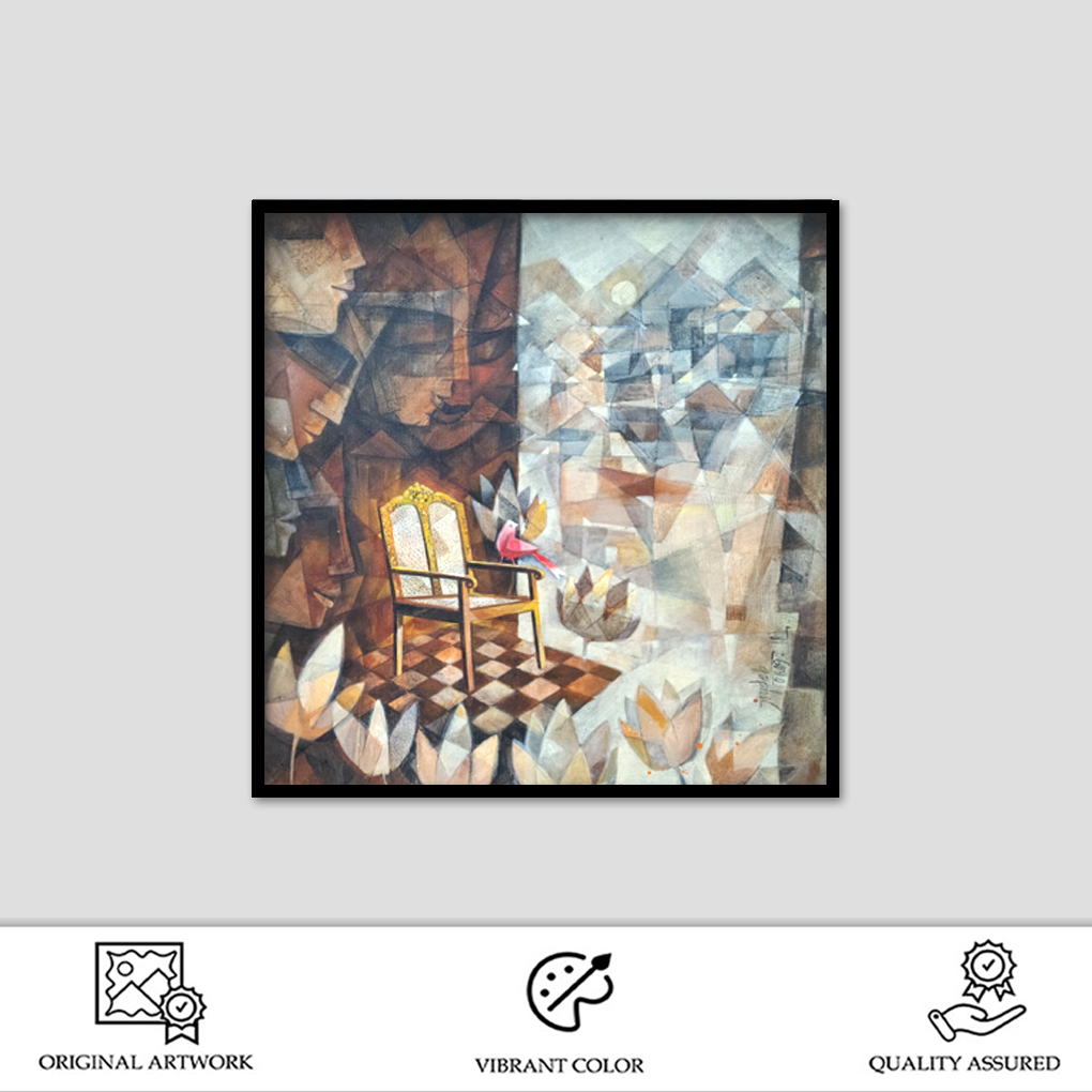 Abstract Chair & Nature Composition – Modern Hand-Painted Canvas Art - Image 2