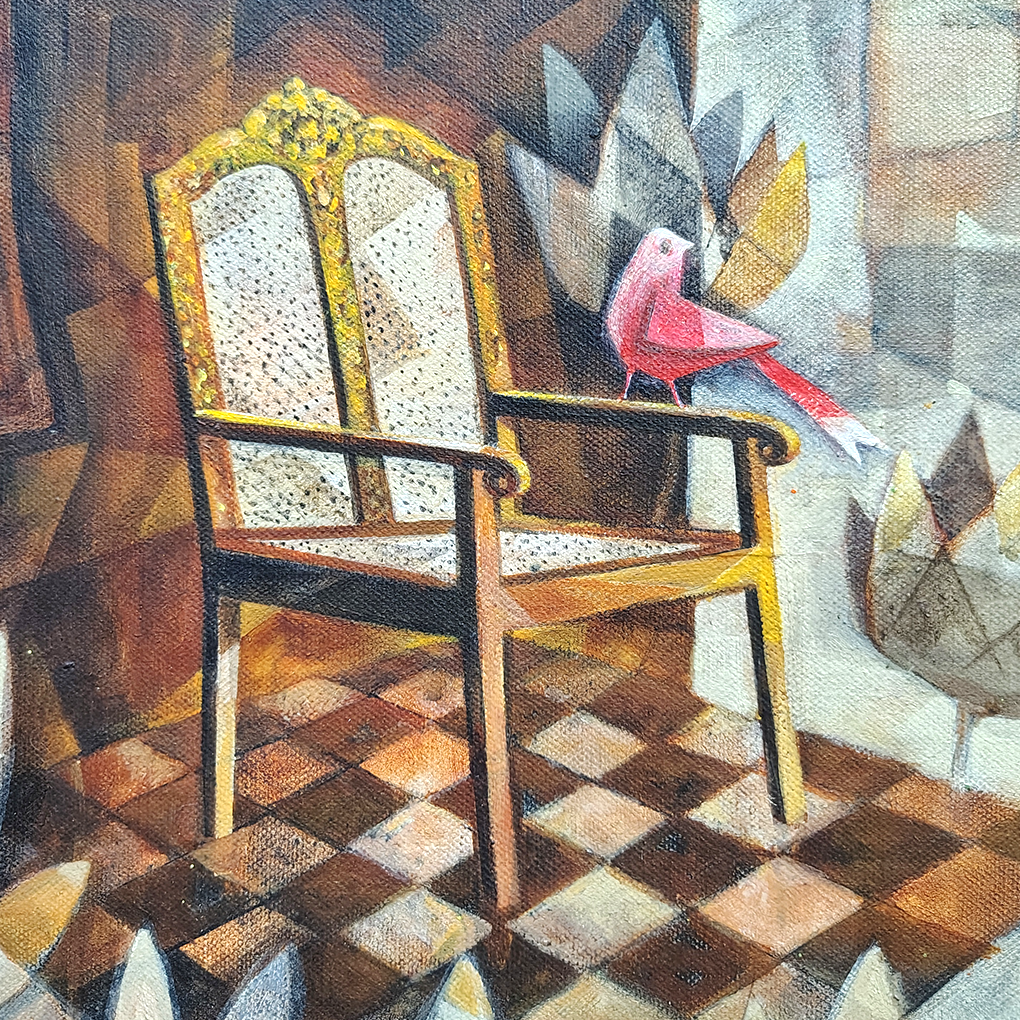 Abstract Chair & Nature Composition – Modern Hand-Painted Canvas Art - Image 4