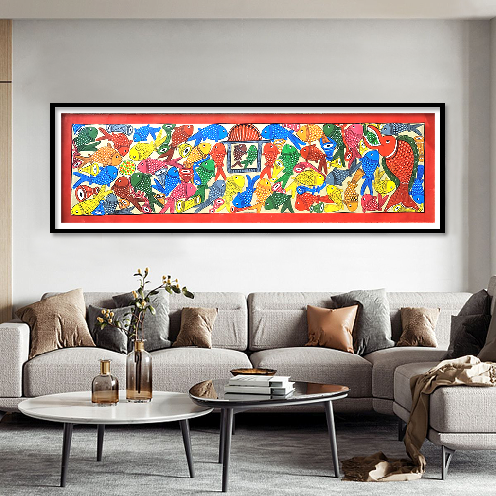 Madhubani Fish Theme Painting | Handcrafted Mithila Folk Art