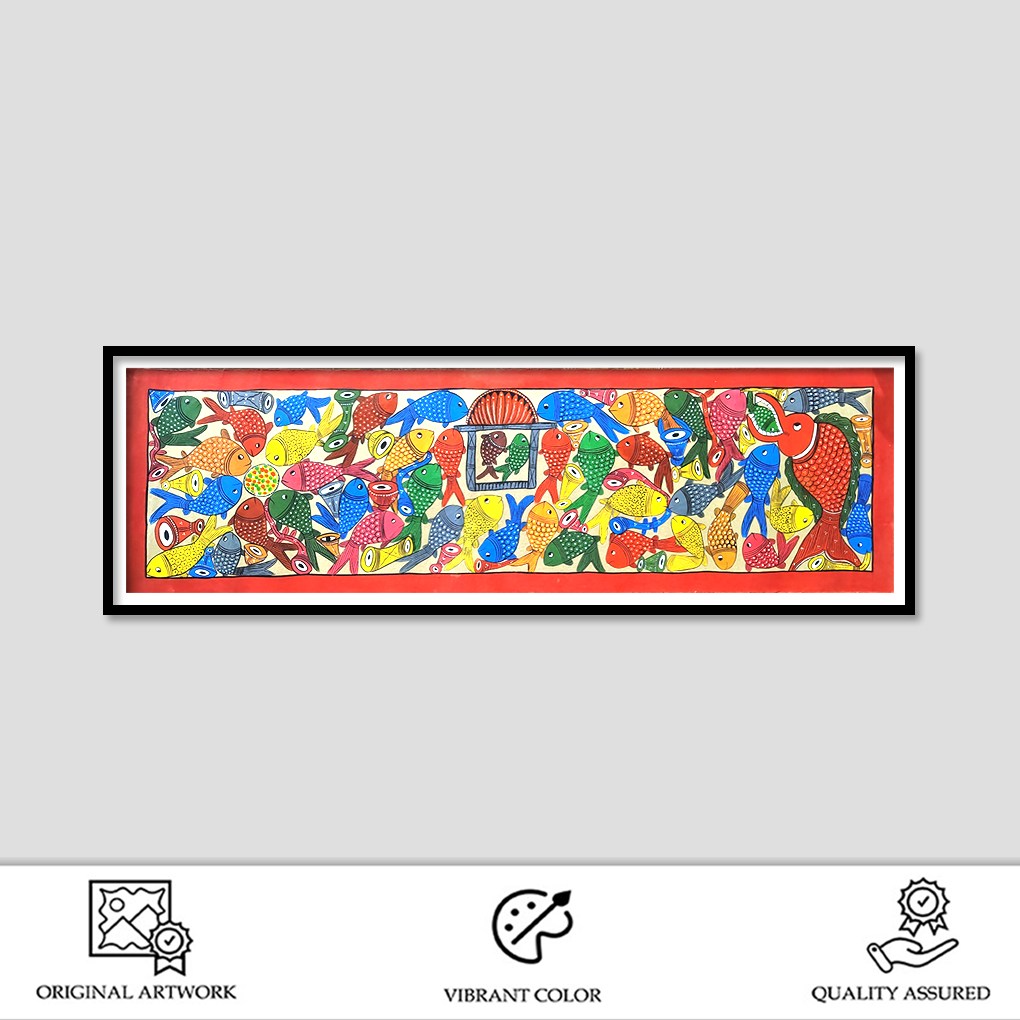 Madhubani Fish Theme Painting | Handcrafted Mithila Folk Art - Image 2