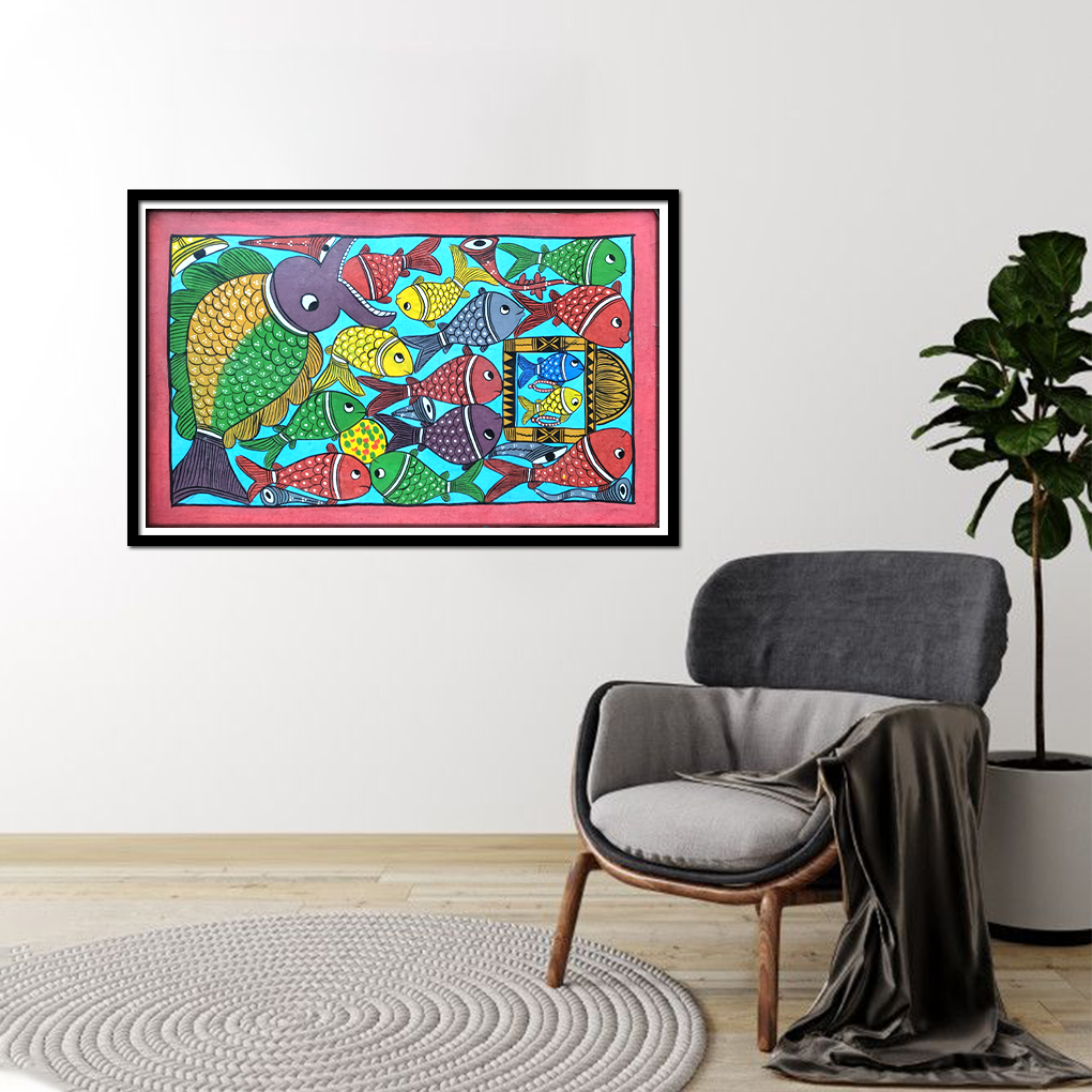 Multicolour Fish Theme Pattachitra Painting | 22 x 14 Inches Handcrafted Folk Art