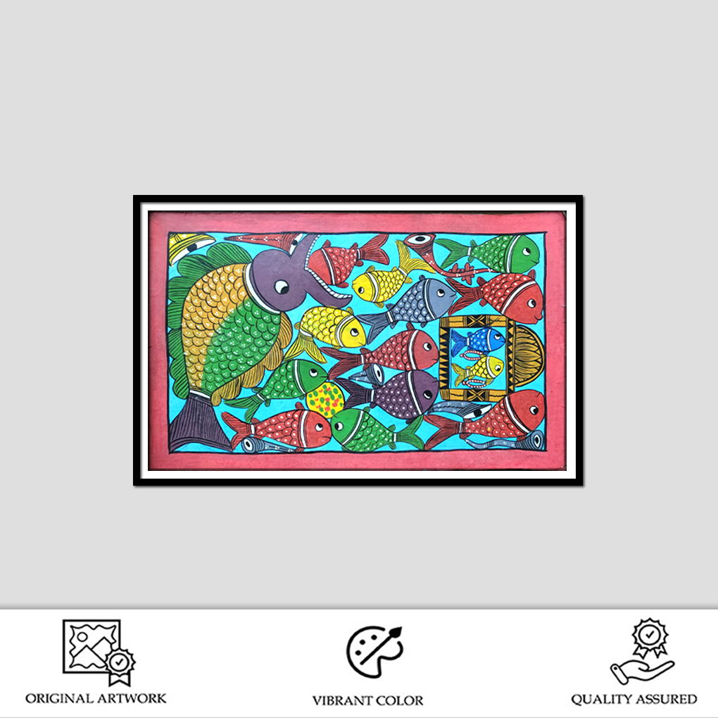 Multicolour Fish Theme Pattachitra Painting | 22 x 14 Inches Handcrafted Folk Art - Image 2
