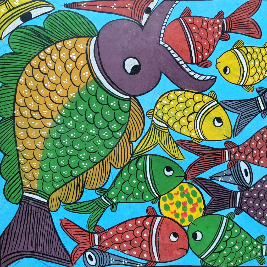 Multicolour Fish Theme Pattachitra Painting | 22 x 14 Inches Handcrafted Folk Art - Image 4
