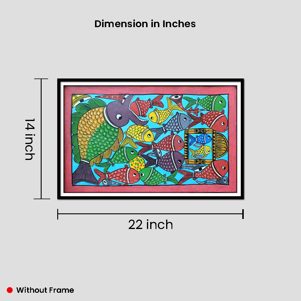 Multicolour Fish Theme Pattachitra Painting | 22 x 14 Inches Handcrafted Folk Art - Image 6