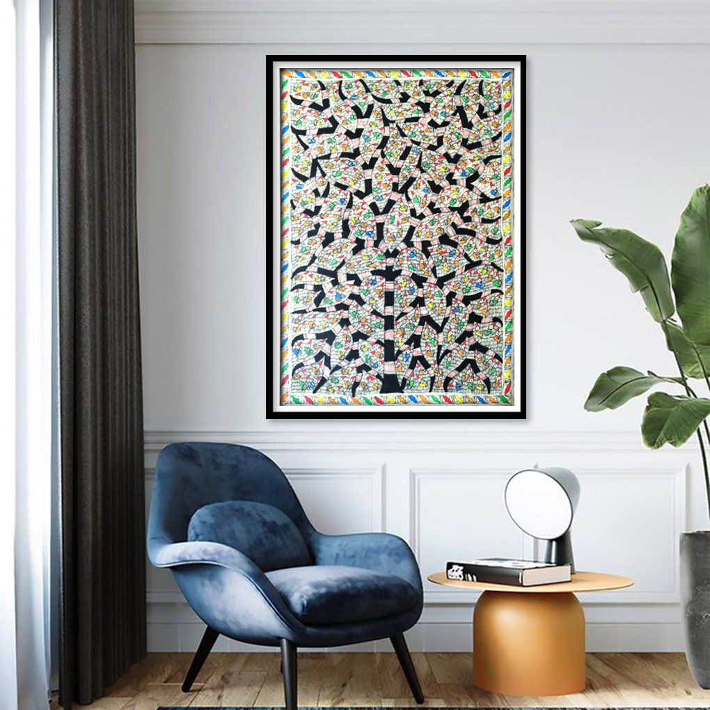 Traditional Madhubani Tree of Life Painting – Hand-Painted (22×30 in)