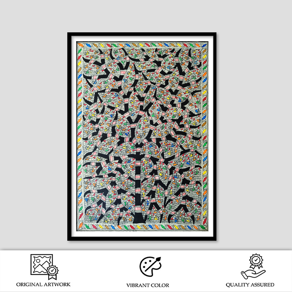 Traditional Madhubani Tree of Life Painting – Hand-Painted (22×30 in) - Image 2