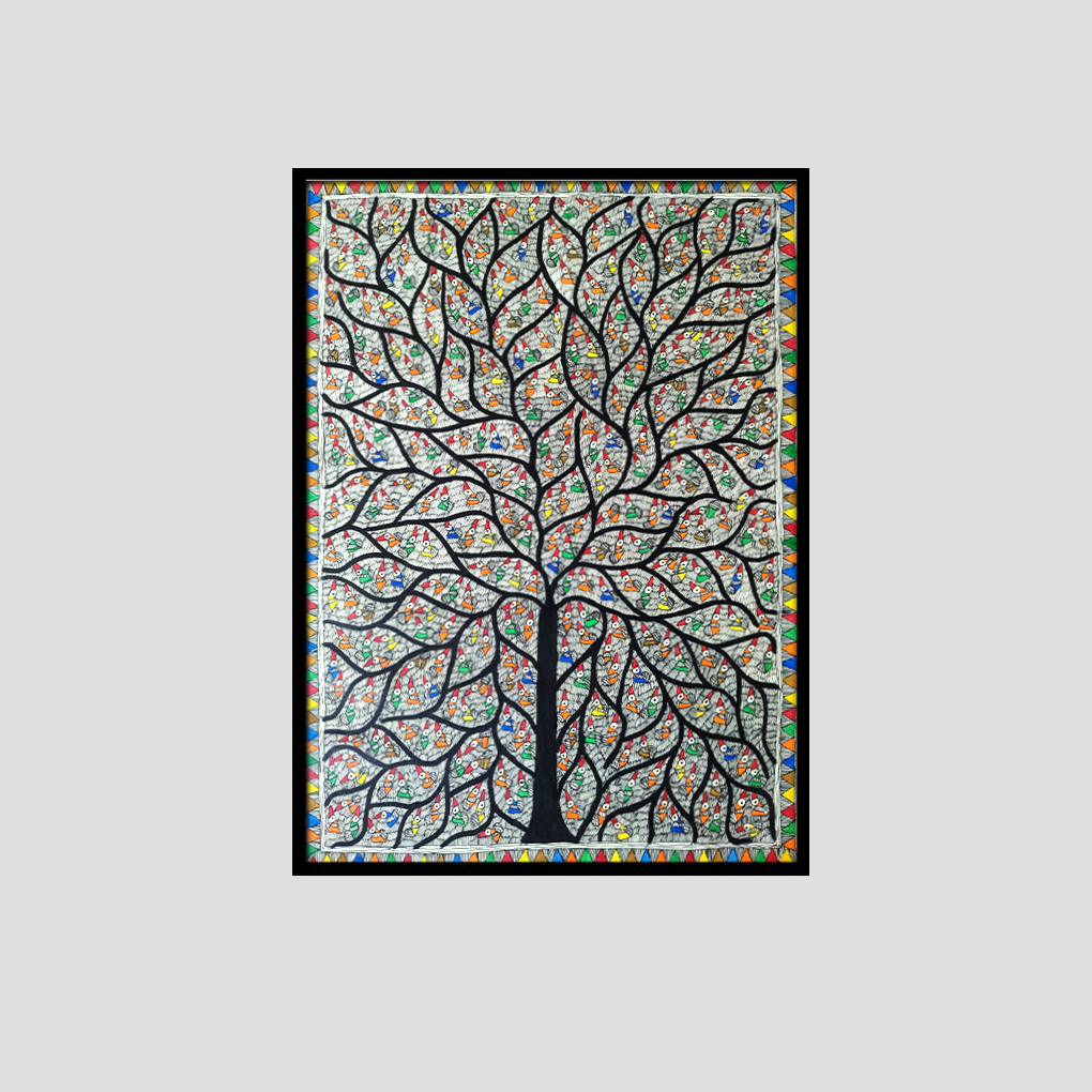 Vibrant Tree of Life – Handcrafted Madhubani Painting (22x30 inches) - Image 3