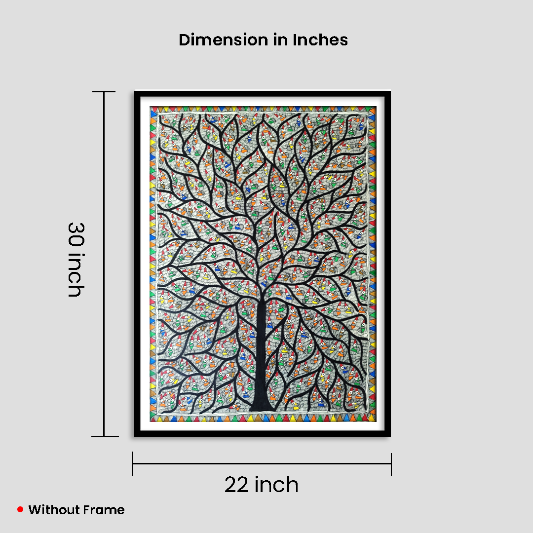 Vibrant Tree of Life – Handcrafted Madhubani Painting (22x30 inches) - Image 6
