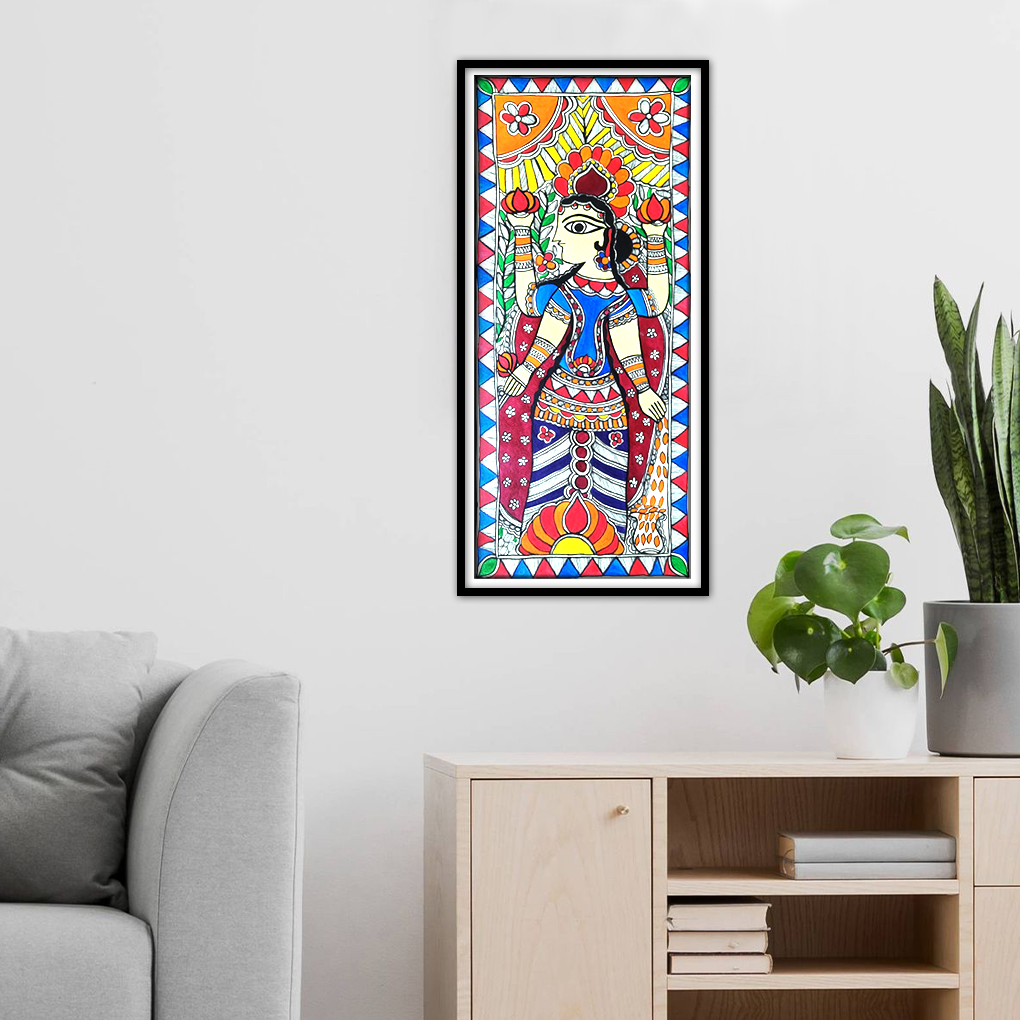 Traditional Madhubani Lady – Hand-Painted Folk Art Wall Décor (Vertical Artwork)