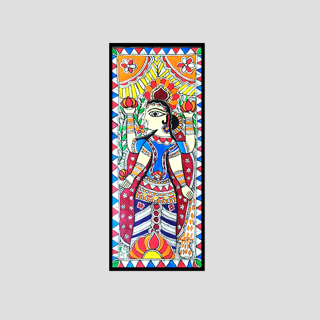 Traditional Madhubani Lady – Hand-Painted Folk Art Wall Décor (Vertical Artwork) - Image 3