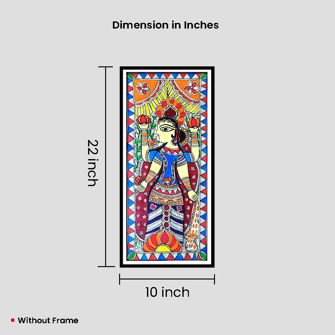 Traditional Madhubani Lady – Hand-Painted Folk Art Wall Décor (Vertical Artwork) - Image 4