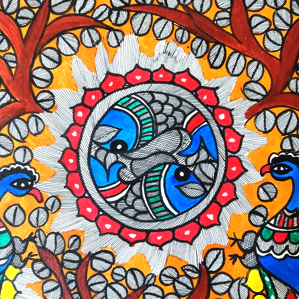 Hand-Painted Madhubani Peacock & Tree of Life Artwork | Traditional Mithila Folk Art - Image 4