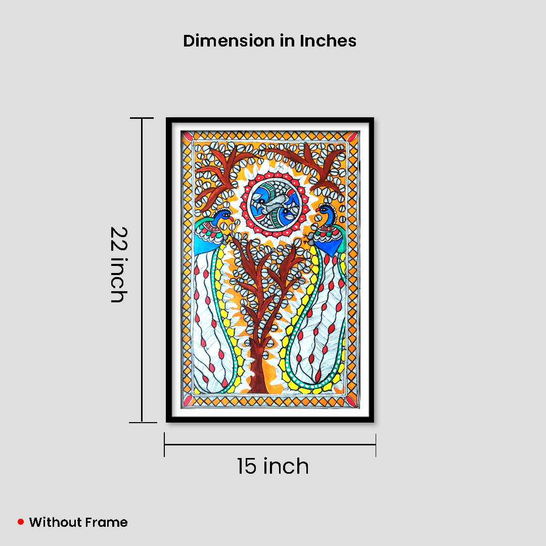 Hand-Painted Madhubani Peacock & Tree of Life Artwork | Traditional Mithila Folk Art - Image 5