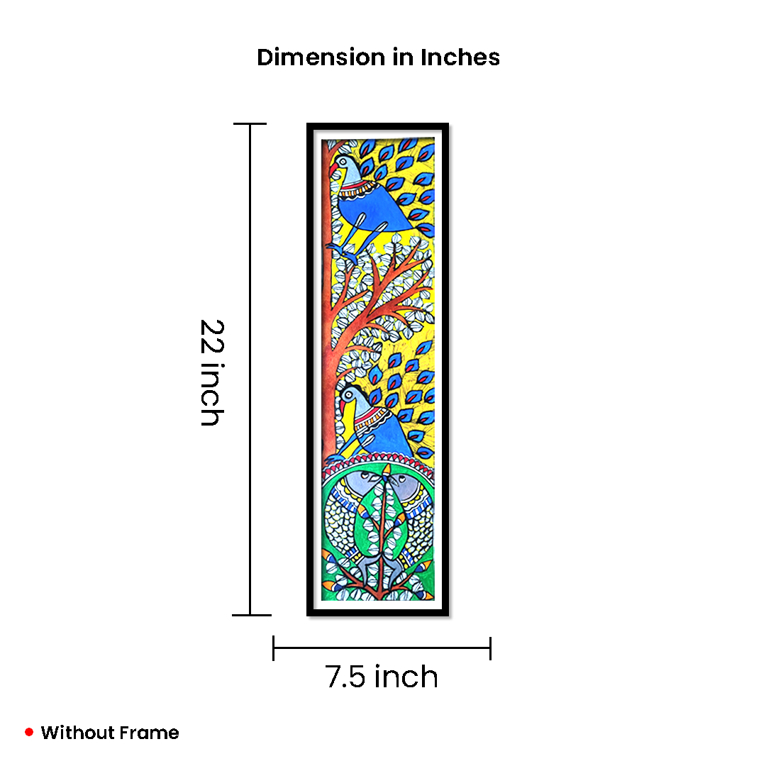 Hand-Painted Madhubani Art – Traditional Tribal Folk Painting | Peacock Under Tree | Vertical Wall Décor - Image 4