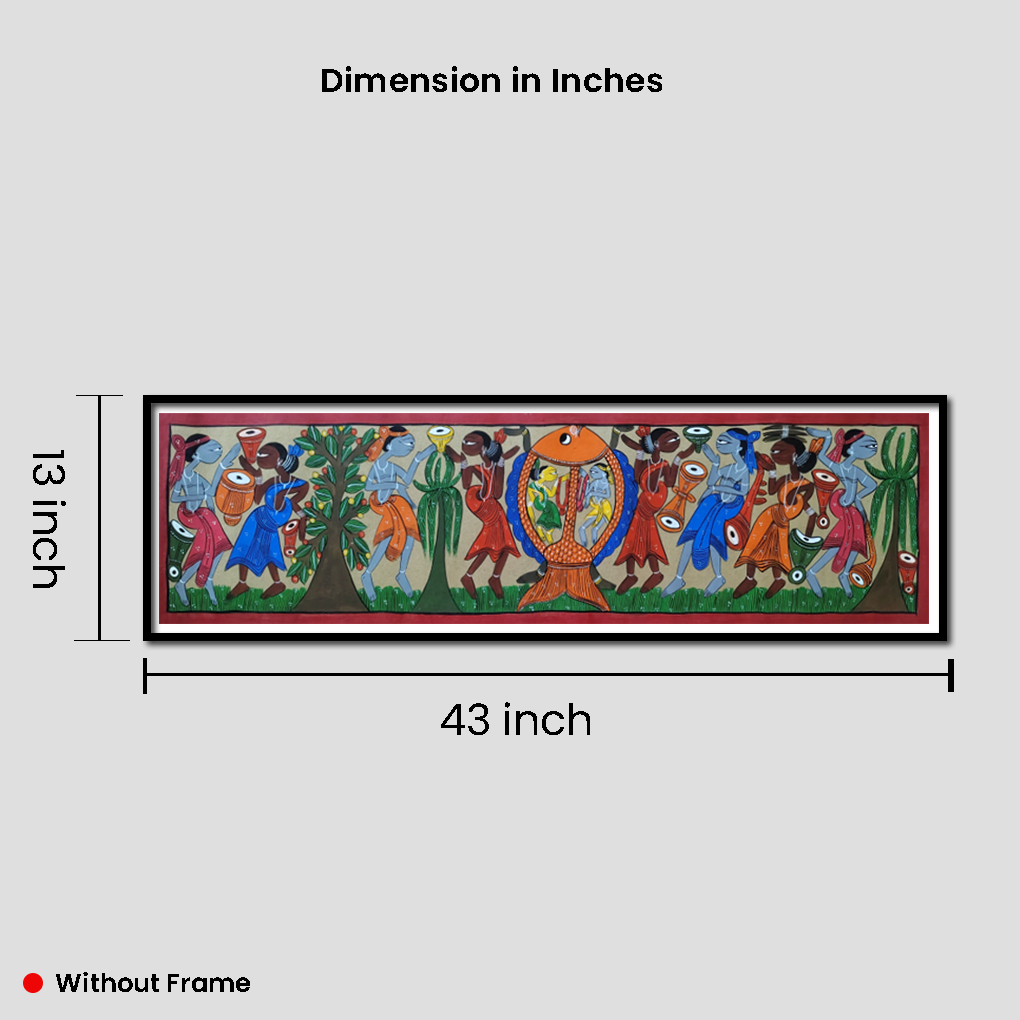 Pattachitra Tribal Dance with Fish Motif Painting | Folk Art Wall Decor - Image 7