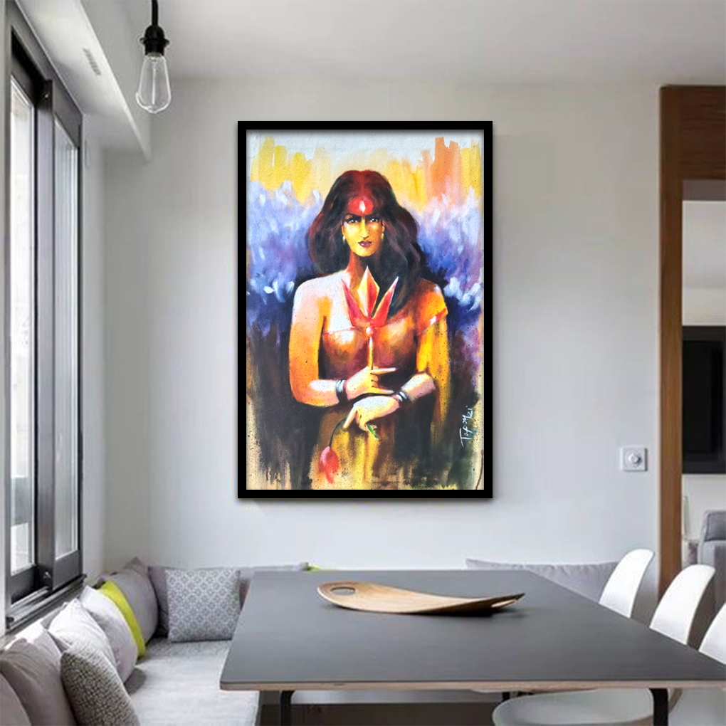 Divine Feminine Power – Hand-Painted Acrylic Woman Portrait