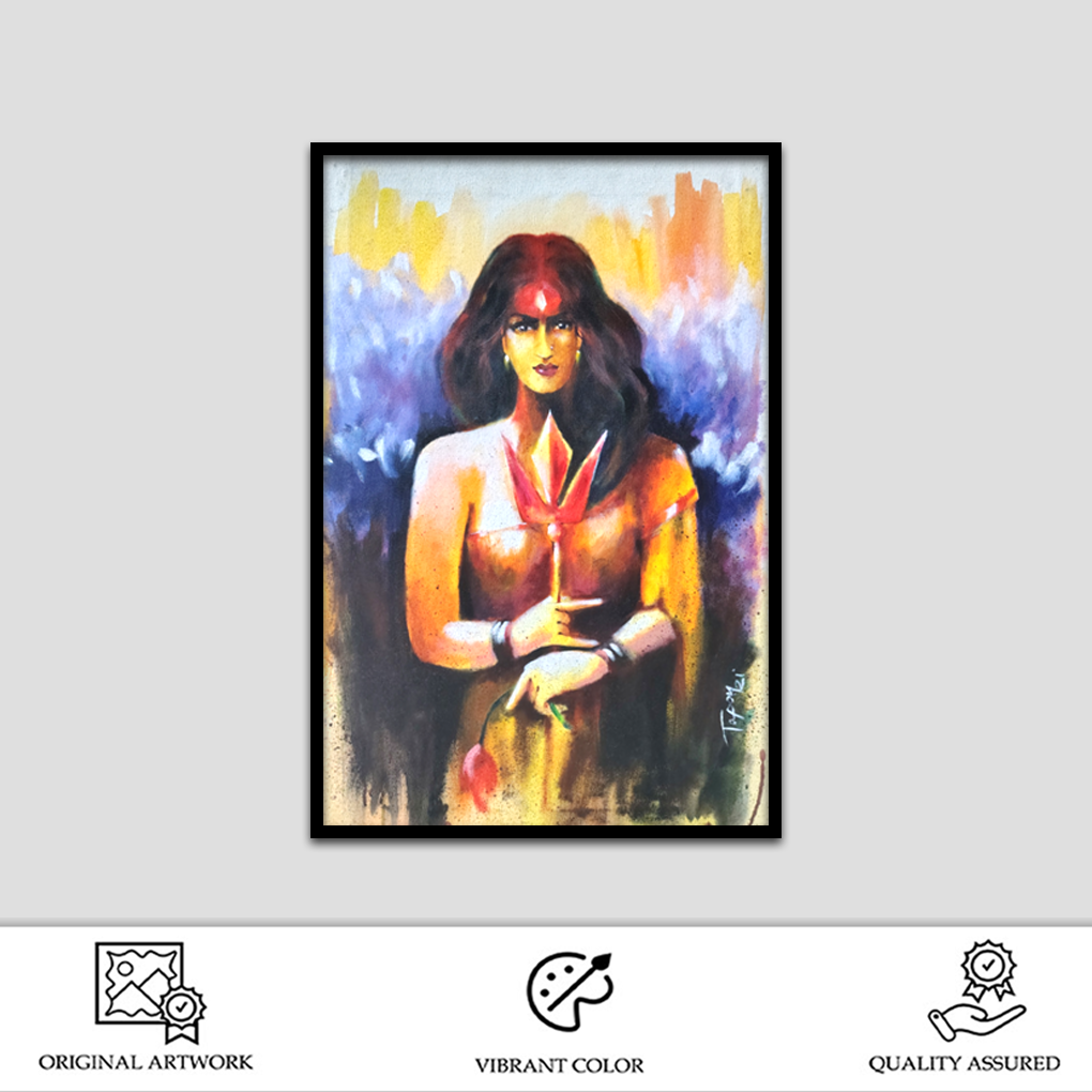 Divine Feminine Power – Hand-Painted Acrylic Woman Portrait - Image 2