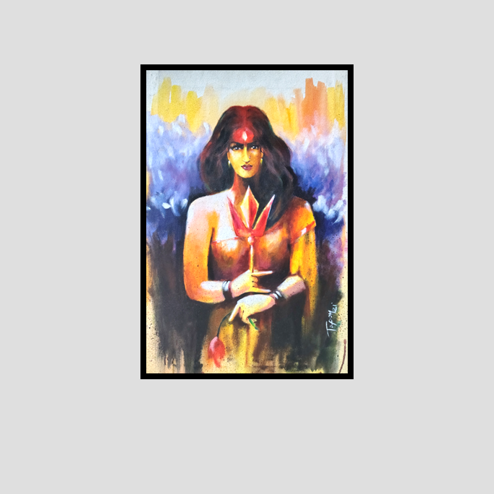 Divine Feminine Power – Hand-Painted Acrylic Woman Portrait - Image 3