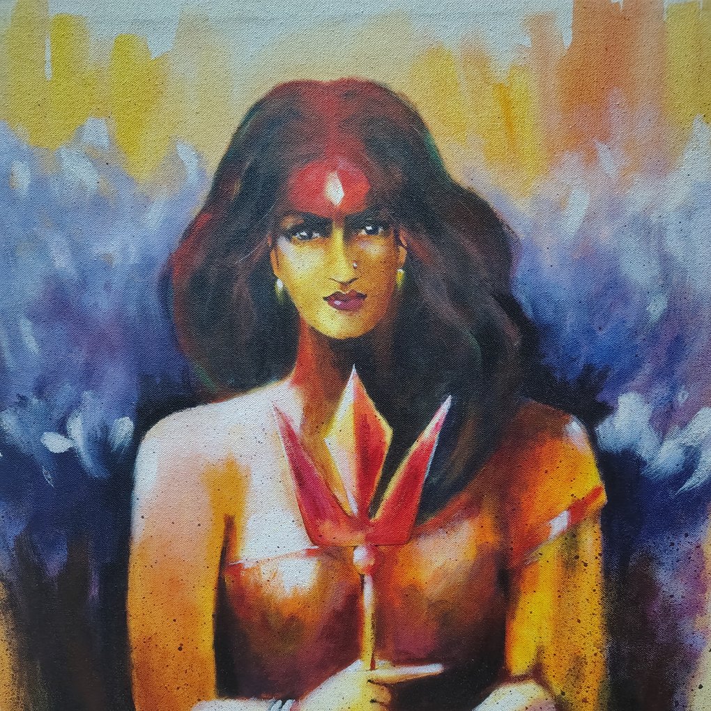 Divine Feminine Power – Hand-Painted Acrylic Woman Portrait - Image 4