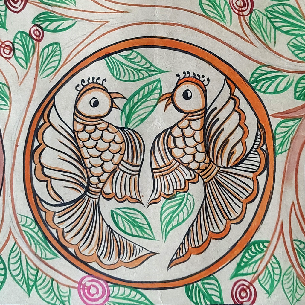 Hand-Painted Pattachitra Love Birds Artwork | Traditional Odisha Folk Art Wall Décor - Image 4