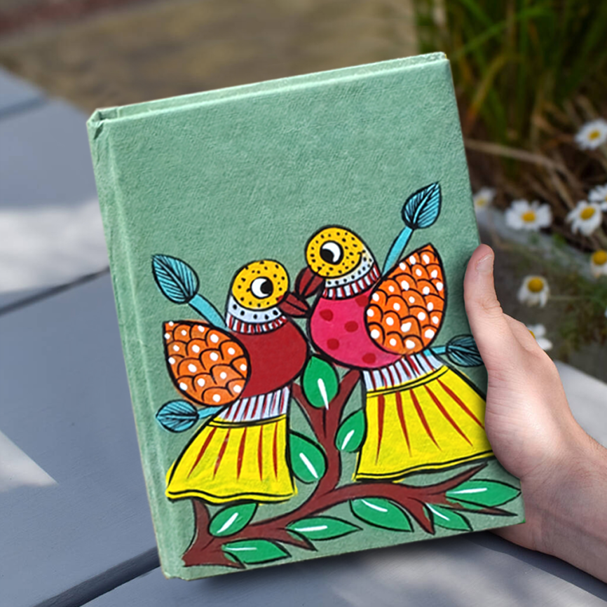 Hand-Painted Pattachitra Art Diary with Handmade Paper | Traditional Folk Birds Design