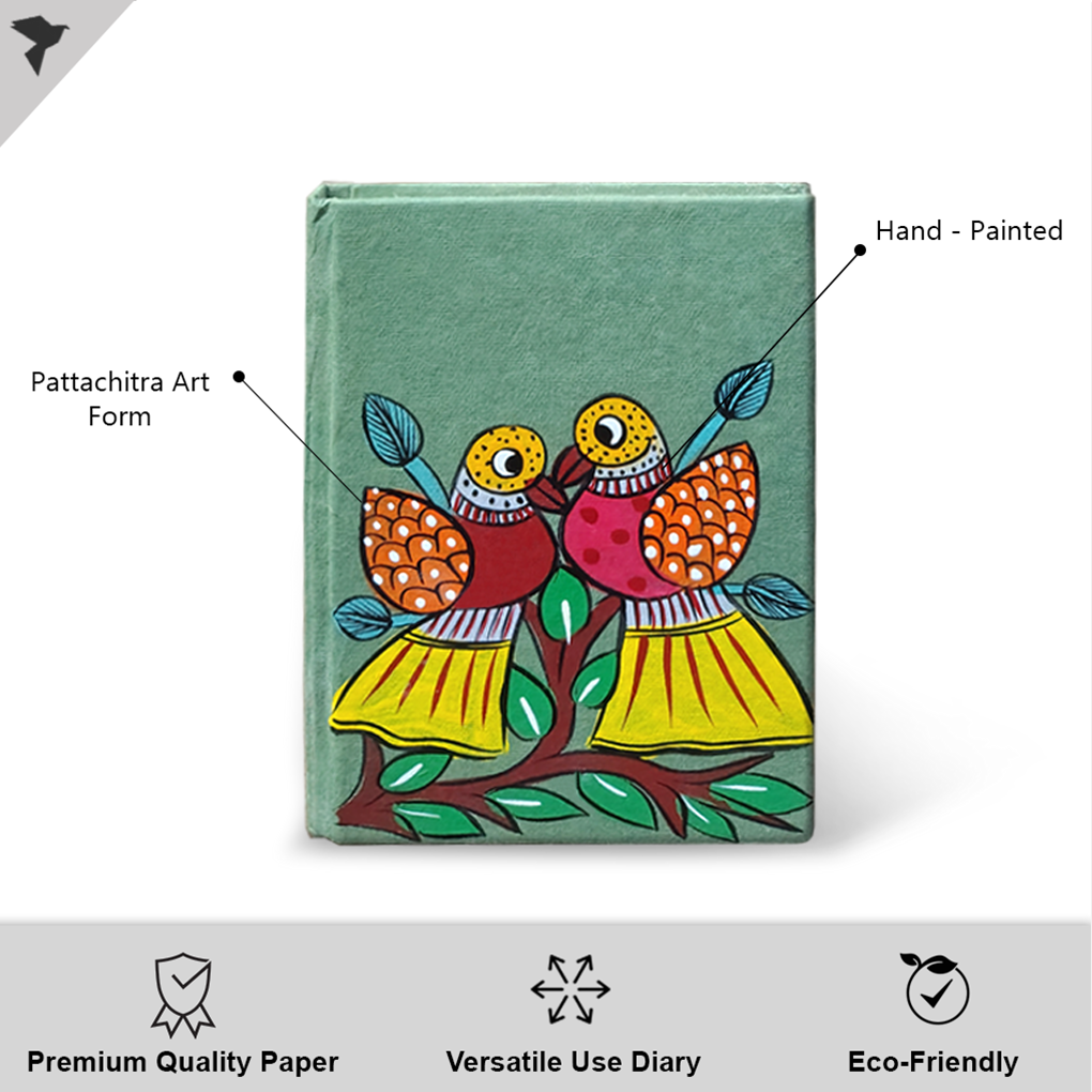 Hand-Painted Pattachitra Art Diary with Handmade Paper | Traditional Folk Birds Design - Image 2