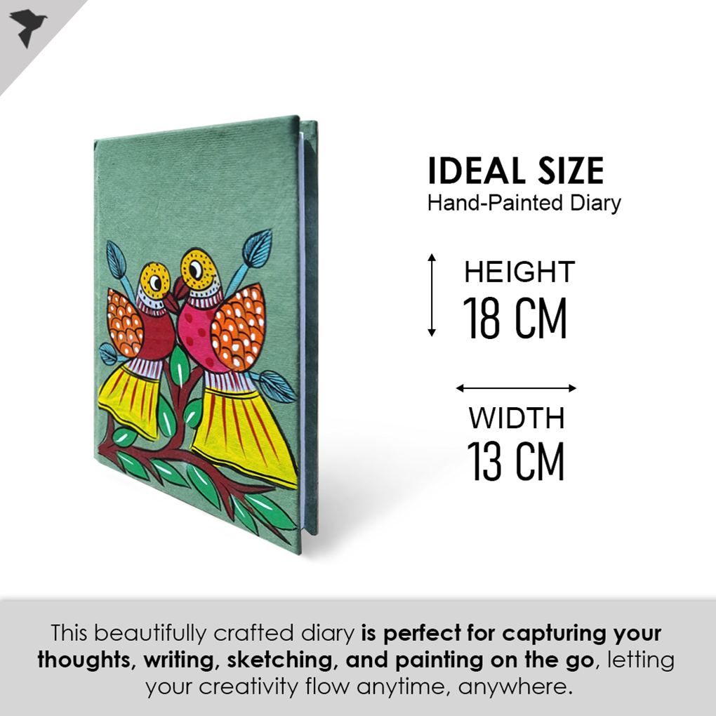 Hand-Painted Pattachitra Art Diary with Handmade Paper | Traditional Folk Birds Design - Image 5