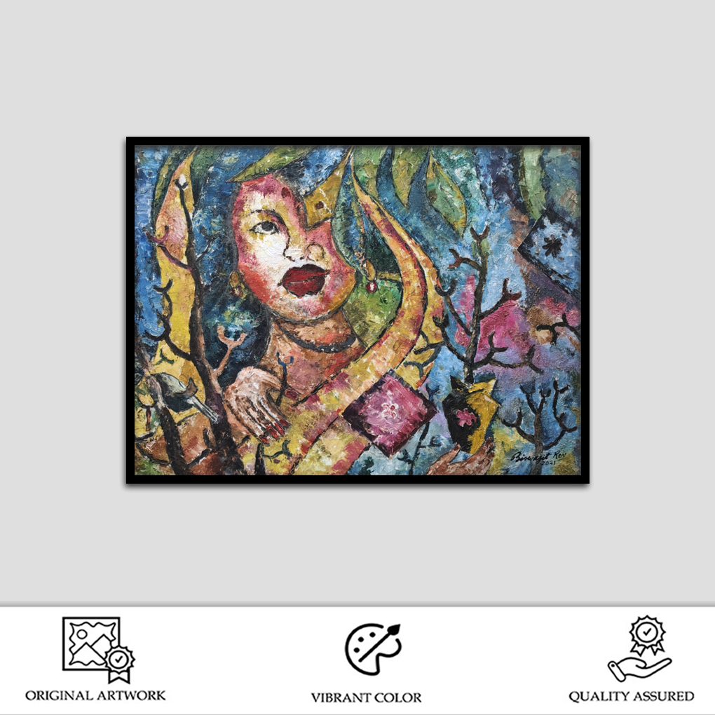 Expressive Woman Figurative Artwork – Textured Acrylic Painting - Image 2