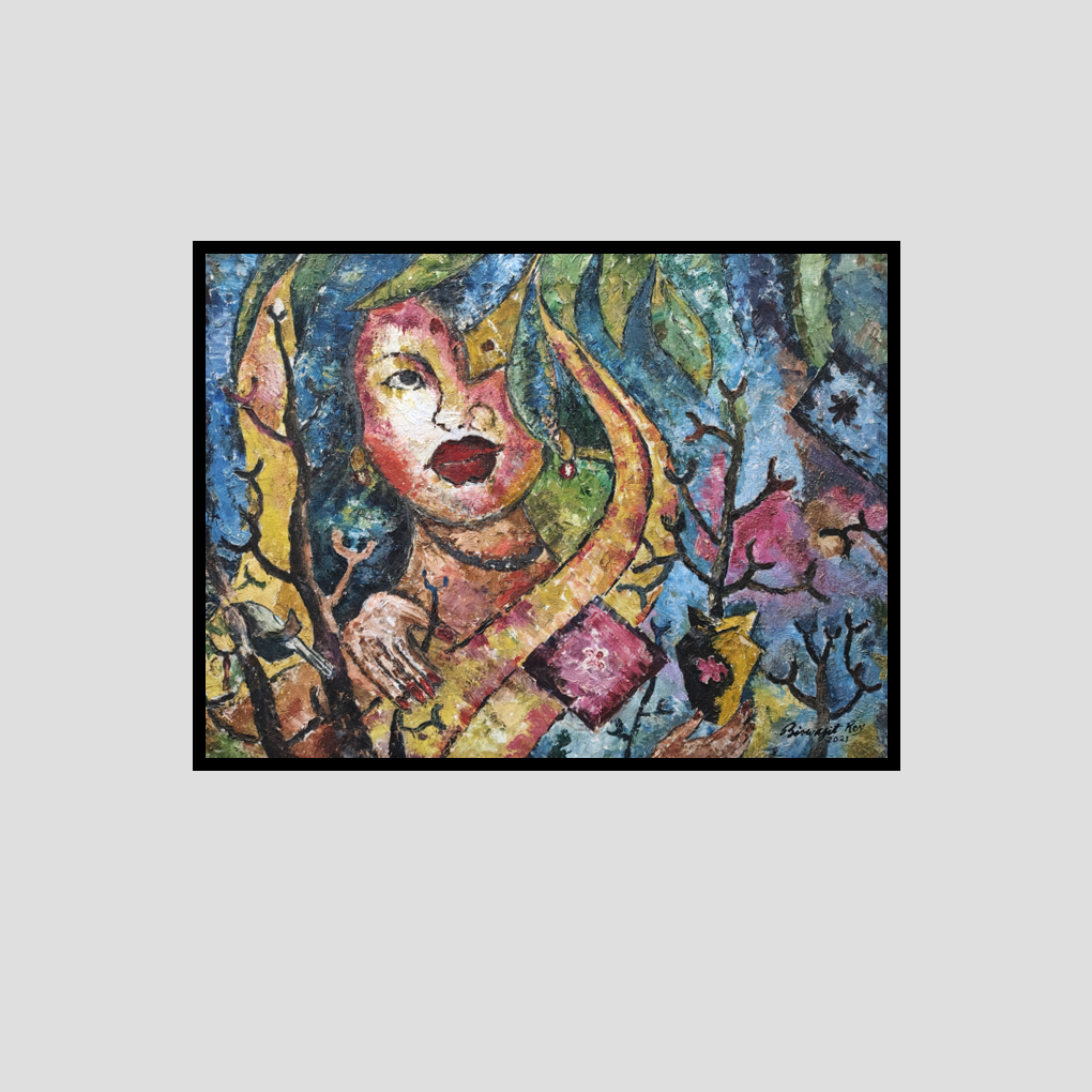 Expressive Woman Figurative Artwork – Textured Acrylic Painting - Image 3