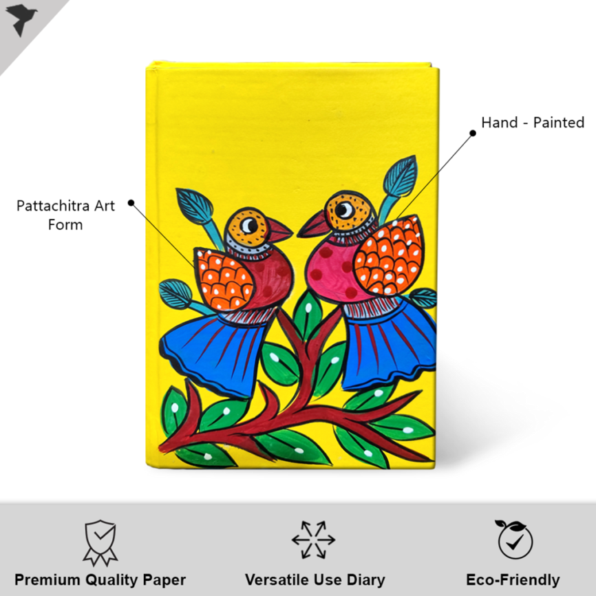 Hand-Painted Pattachitra Art Diary with Handmade Paper | Traditional Folk Birds Design