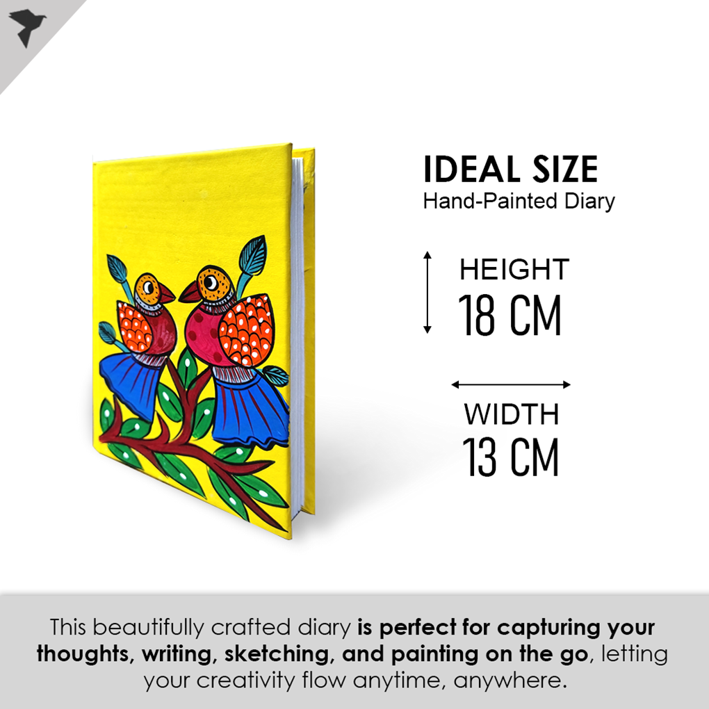 Hand-Painted Pattachitra Art Diary with Handmade Paper | Traditional Folk Birds Design - Image 5