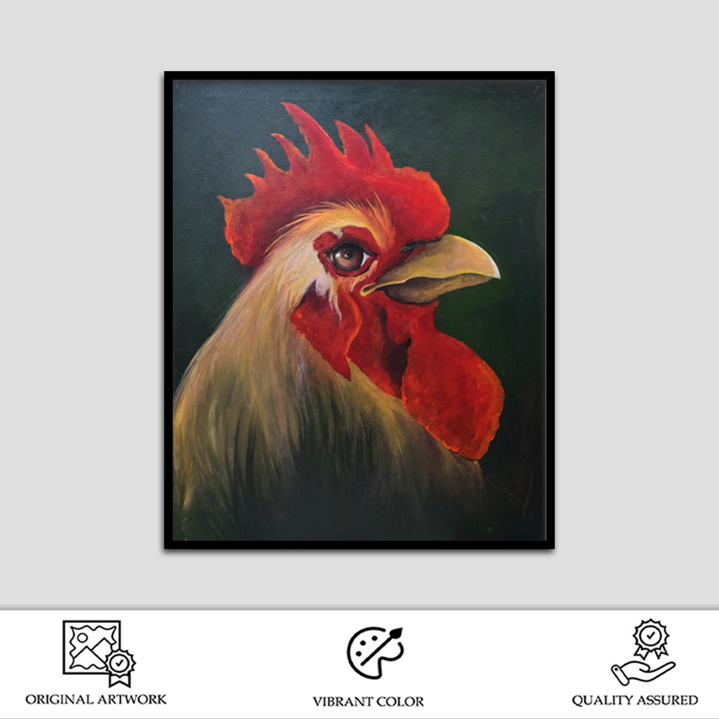 Majestic Rooster Portrait – Realistic Acrylic Painting - Image 2