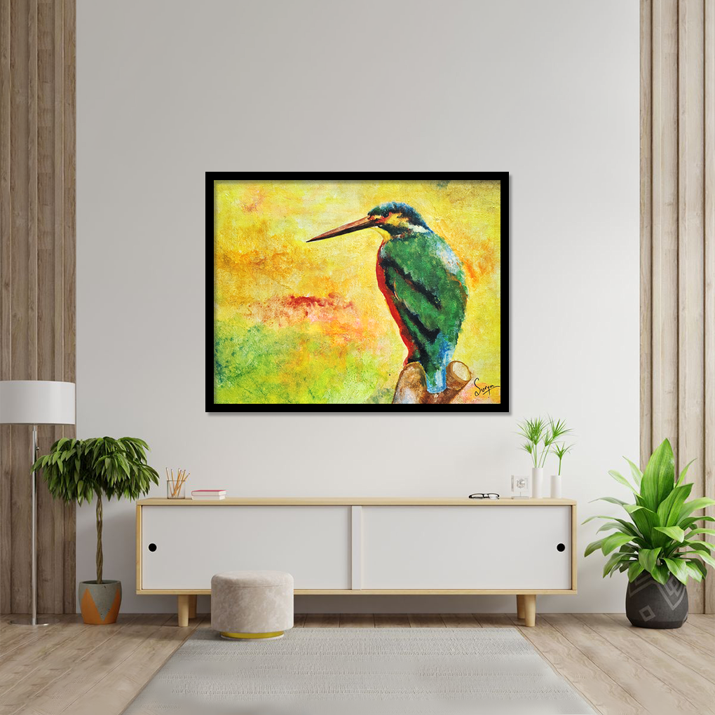 Kingfisher Bird Art – Hand-Painted Nature Canvas Wall Painting
