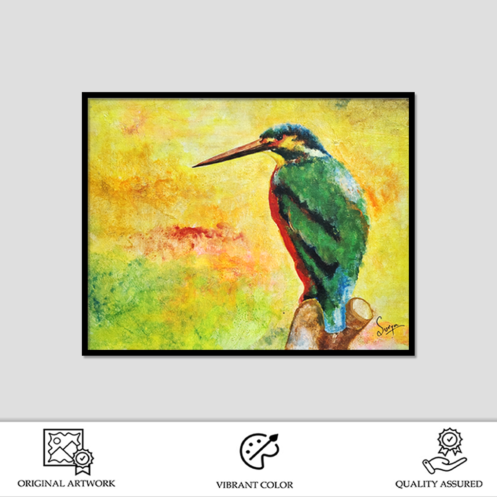 Kingfisher Bird Art – Hand-Painted Nature Canvas Wall Painting - Image 2