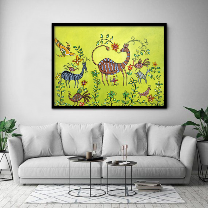 Tribal Folk Art – Hand-Painted Animal & Nature Canvas