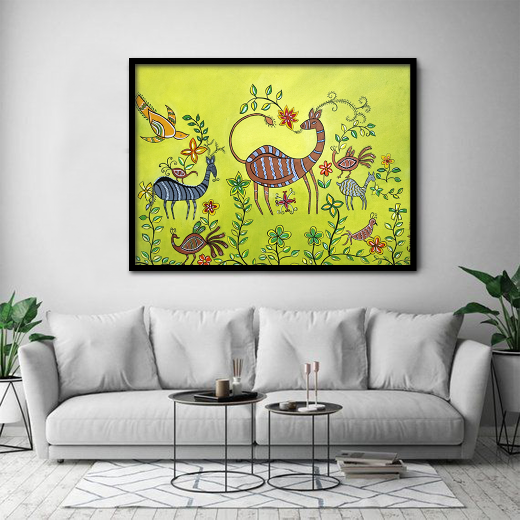 Tribal Folk Art – Hand-Painted Animal & Nature Canvas