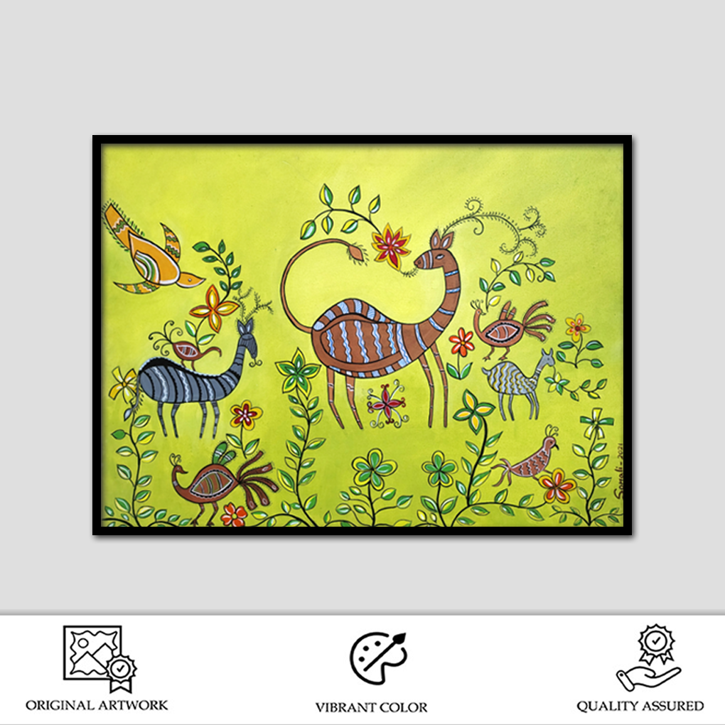 Tribal Folk Art – Hand-Painted Animal & Nature Canvas - Image 2